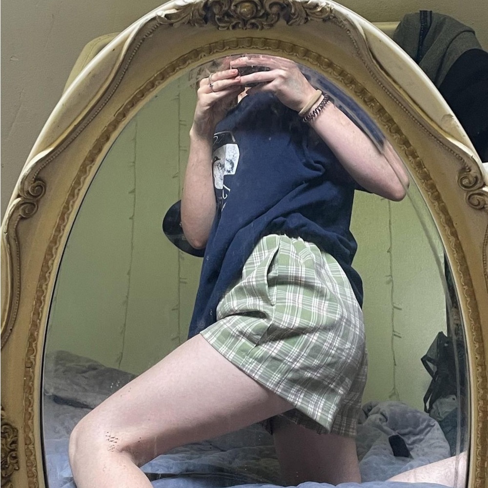 Light Green Plaid Shorts